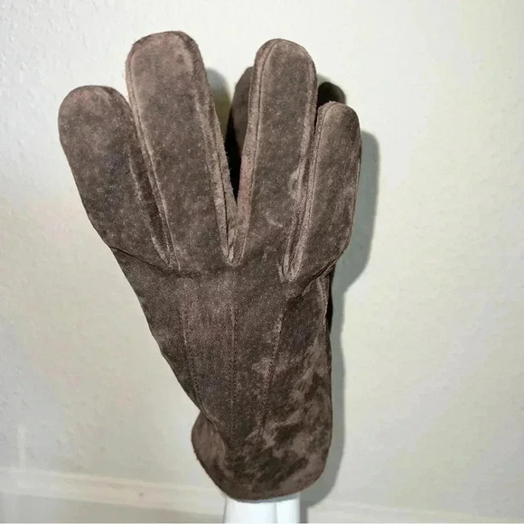 Isotoner Women’s Dark Brown Suede Gloves Thin Black Fleece Lining Size XL - Picture 3 of 11